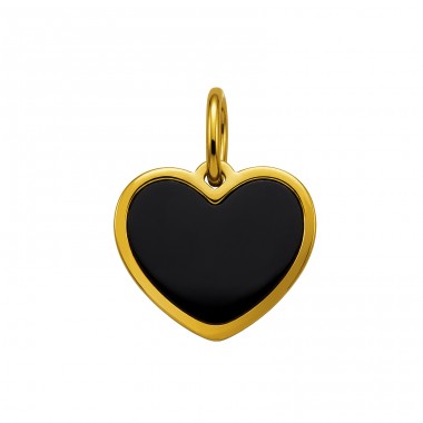 16 mm Heart, Gold-plated with Black Filling  - 316L Surgical Grade Stainless Steel Steel Pendants A4S50482
