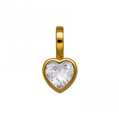 13mm Pozłacane Serce z Cyrkonią - 316L Stal Chirurgiczna Grade Stalowe Wisiorki A4S50490