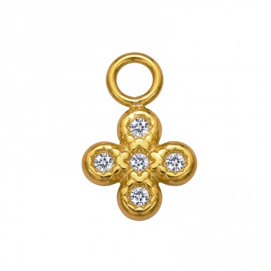 11 mm Four-Leaf Clover, Gold-plated with Zircons - 316L Surgical Grade Stainless Steel Steel Pendants A4S50491