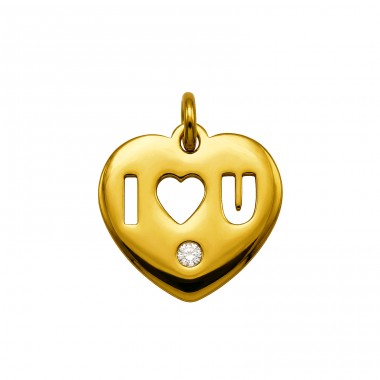 Heart And Letters Gold Plated - 316L Surgical Grade Stainless Steel Steel Pendants A4S50492
