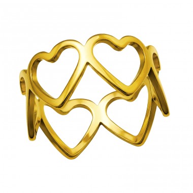 Connected Hearts, Gold Plated - 316L Surgical Grade Stainless Steel Steel Rings A4S50421