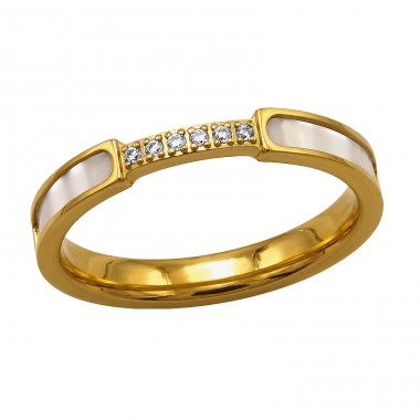 Pozlacený se zirkony - 316L Chirurgická Nerezová Ocel Prsteny Z Oceli A4S50436