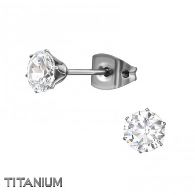 Round 5mm - Cubic Zirconia + Titanium Titan Ear Studs A4S33179