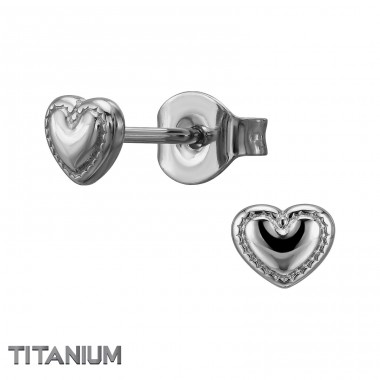 3D Heart, Puffed - Titanium Titan Ear Studs A4S50373