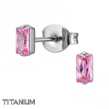 Obdélník s růžovým zirkonem - Titan Titanové Náušnice A4S50378