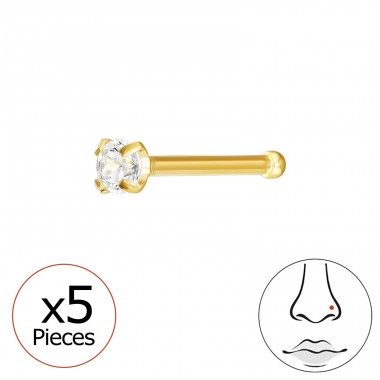 Pozlacený piercing do nosu s křišťálem 2mm (20 G) 5 kusů - Titan Titanium Nose Jewelry A4S47773
