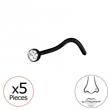 0.8Mm (20G) X5 2mm Black Nose Piercing with Crystal - Titanium Titanium Nose Jewelry A4S47908