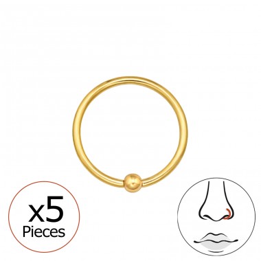 5 x Pozłacane Okrągłe do Nosa 0.8 mm (20 G) - Tytan Titanium Nose Jewelry A4S48946