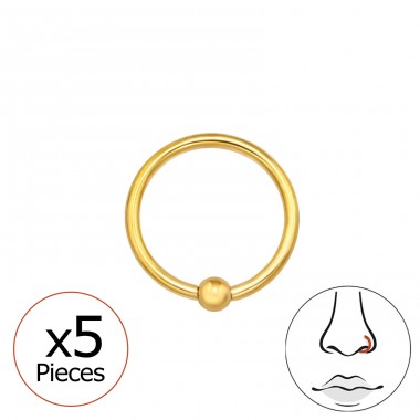 5 x Pozłacane Okrągłe do Nosa 0.8 mm (20 G) - Tytan Titanium Nose Jewelry A4S48948