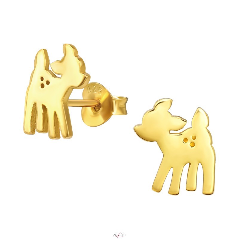 Golden Deer - 925 Sterling Silver Ear Studs Without Stones Golden Deer - 925 Sterling Silver Ear Studs Without Stones