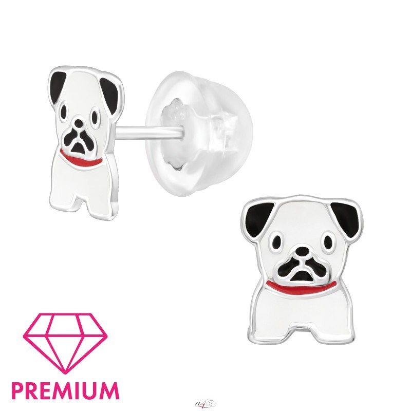 Pug Dog Ear Studs Premium 925 Sterling Silver Ear Studs With Enamel Colors