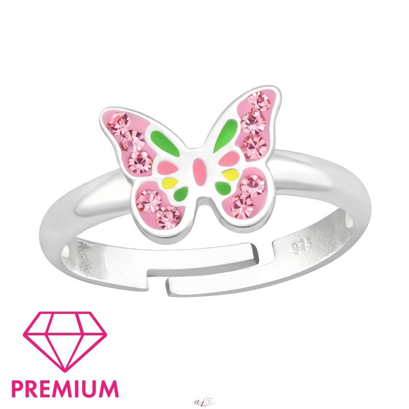 Butterfly with pink crystals Premium 925 Sterling Silver Rings For Kids
