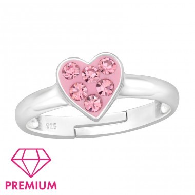 Sterling Silver Pink CZ Heart Ring – Size 5, Rhodium Finish, 925 Silver Love Band