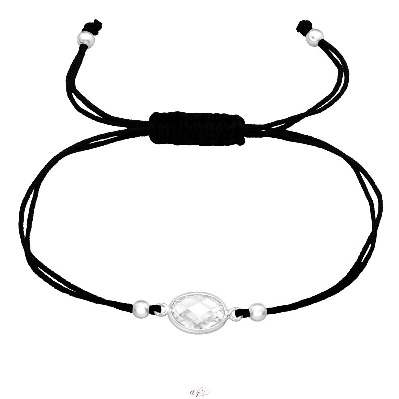 Oval zirconia with silver balls adjustable Nylon Cord 925 Sterling Silver Corded Bracelets