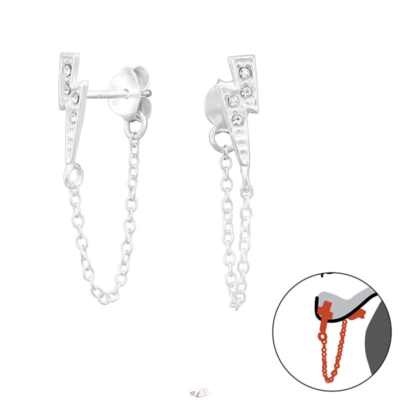 Sterling Silver Ear Studs - Lightning Bolt Sterling Silver Ear Studs - Lightning Bolt