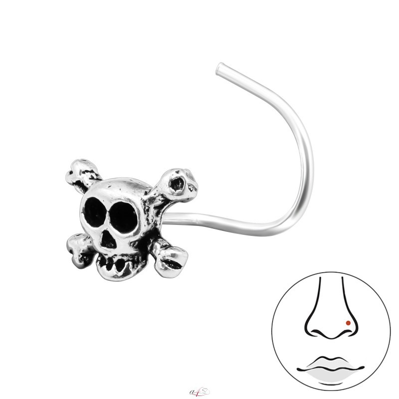 Oxidized Skull nose stud 925 Sterling Silver Nose Silver Piercing
