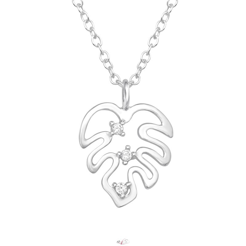 Monstera Blatt - Schmuck Silber 925 Halsketten mit Steinen