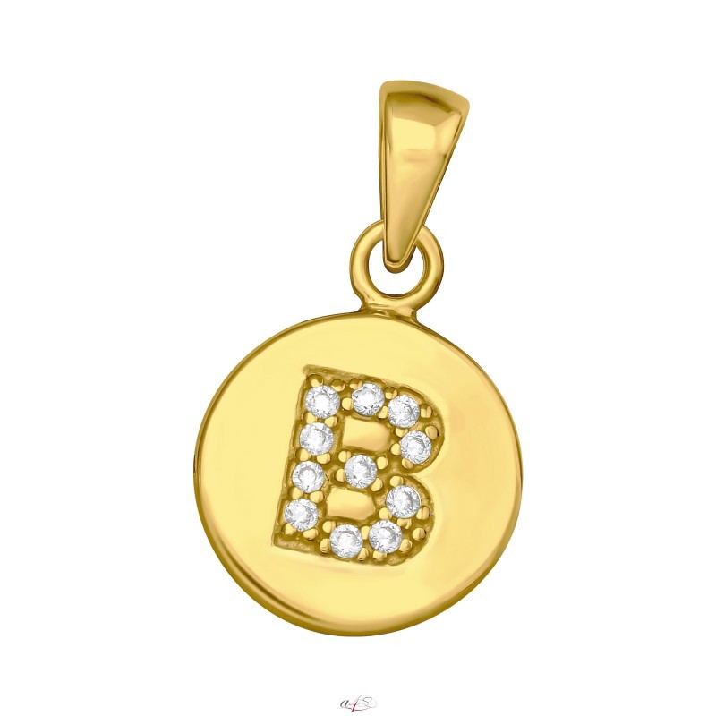 Gold plated Letter B with Zirconia 925 Sterling Silver Pendants