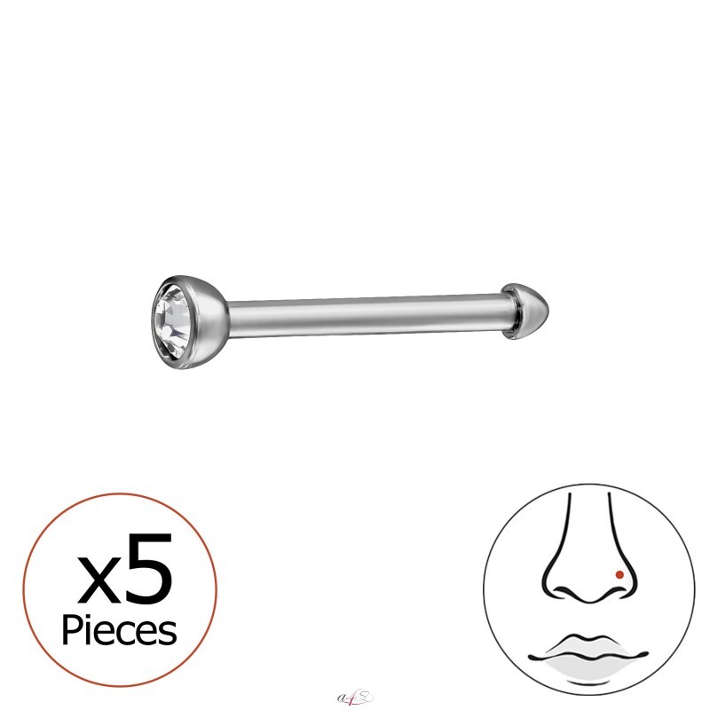Round nose piercing 2mm with crystal, (20 G) 5pcs Titanium Titanium Nose  Jewelry A4S47762
