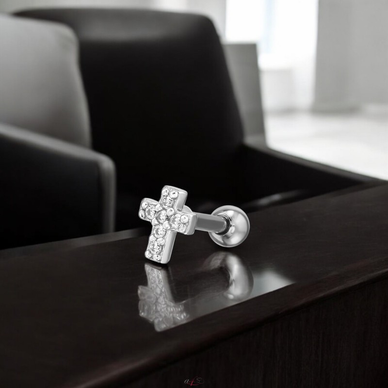Cross with Zirconia - 316 Surgical Steel + 925 Sterling
