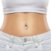 Oval mit Zirkon - 316 Chirurgenstahl + 925Er Silber Bauchbananen Belly Piercing A4S49651