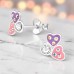 8 mm Double Heart with Crystals - 925 Sterling Silver Ear Studs With Enamel Colors A4S49914