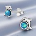 7mm Delphin  mit Opal, Oxidiert - 925Er Silber Ohrstecker Mit Steinen A4S50076
