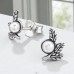 Branch With Three Leaves - 925 Sterling Silver Ear Studs with Pearls A4S50075