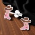 Cowboy Boots with Crystals - 925 Sterling Silver Ear Studs With Enamel Colors A4S50025