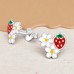 Strawberry And Two Daisy Flowers - 925 Sterling Silver Ear Studs With Enamel Colors A4S50082
