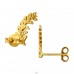 Golden Olive Leaf  with Zirconia - 925 Sterling Silver Ear Studs With Zirconia Stones A4S49728