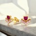 Golden Heart Shape with Zirconia - 925 Sterling Silver Ear Studs With Zirconia Stones A4S49512
