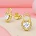 Golden Padlock Heart - 925 Sterling Silver Ear Studs With Zirconia Stones A4S50061