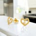 Golden Open Heart with Zirconia - 925 Sterling Silver Ear Studs With Zirconia Stones A4S49691