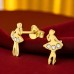 Golden Ballet Dancer with Crystals - 925 Sterling Silver Ear Studs With Crystal Stones A4S49730