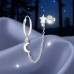 Moon and Star with Chain - 925 Sterling Silver Double-Sided Ear Studs A4S49921